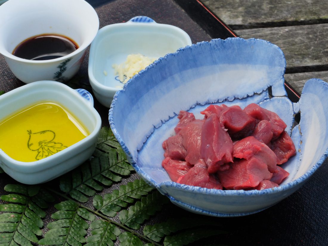 鹿肉のサイコロカットと薬味